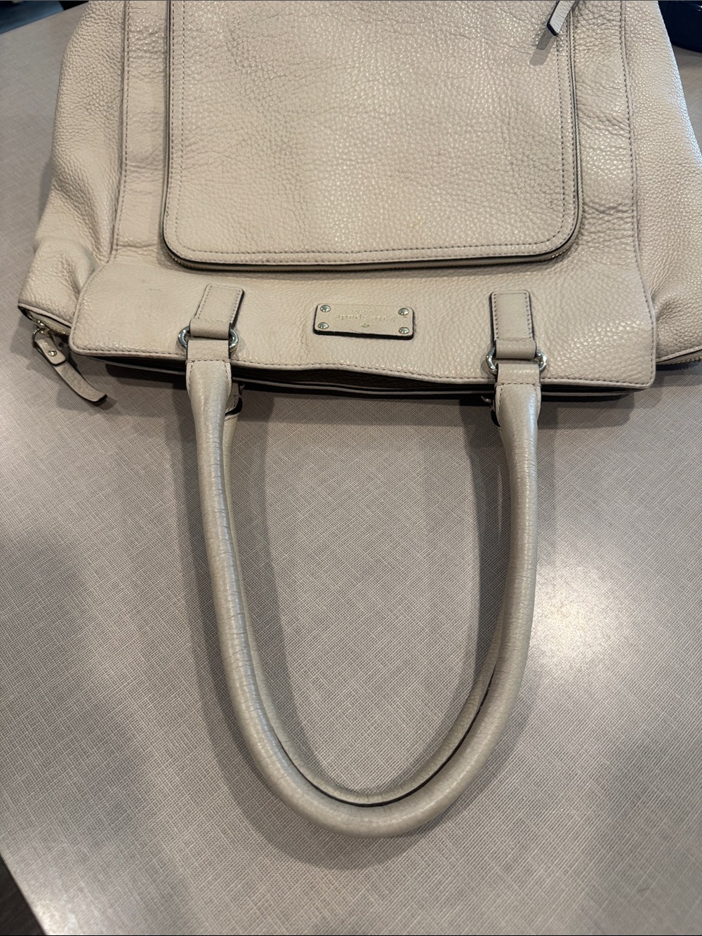 kate spade Cream Pebbled Leather Large Tote with Front Zip Pocket - Picture 3 of 7